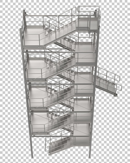 Escadaria exterior industrial na ilustração de renderização 3d de fundo transparente