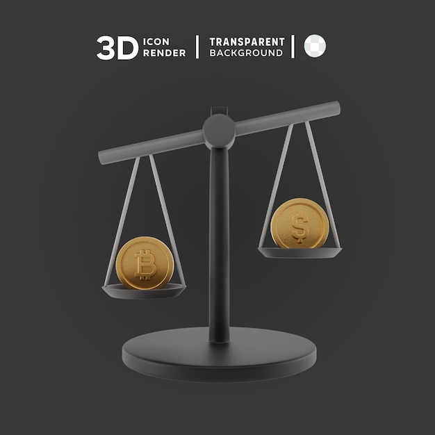 PSD escala antiga bitcoin e usdt renderização de ilustração 3d