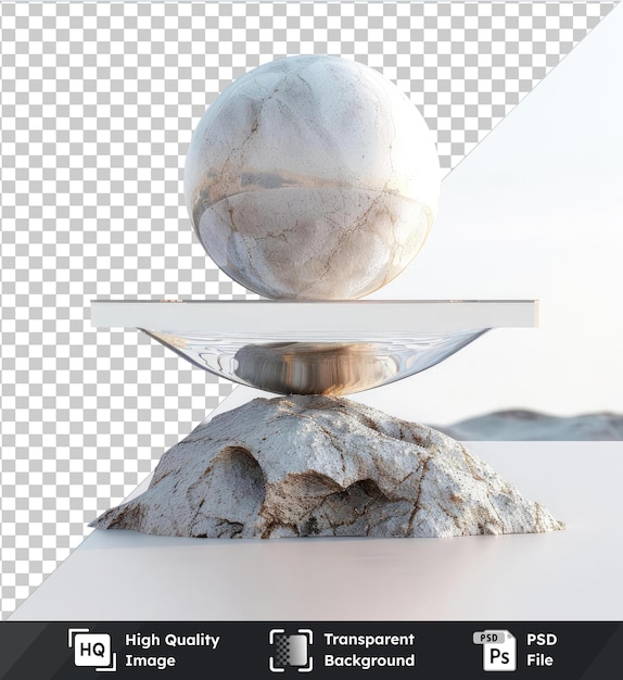 PSD escala de equilíbrio com bola branca em fundo transparente contra o céu branco
