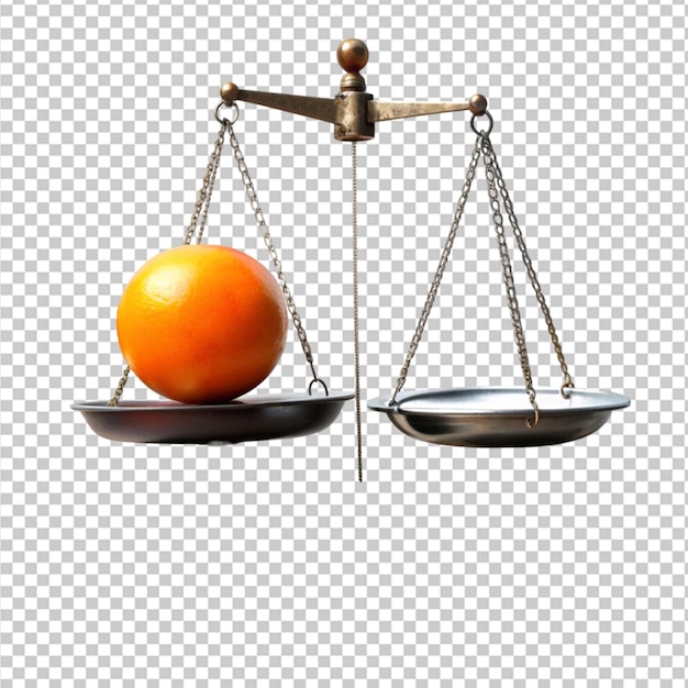 PSD escala de equilibrio de objetos en terreno rocoso con naranja en fondo transparente