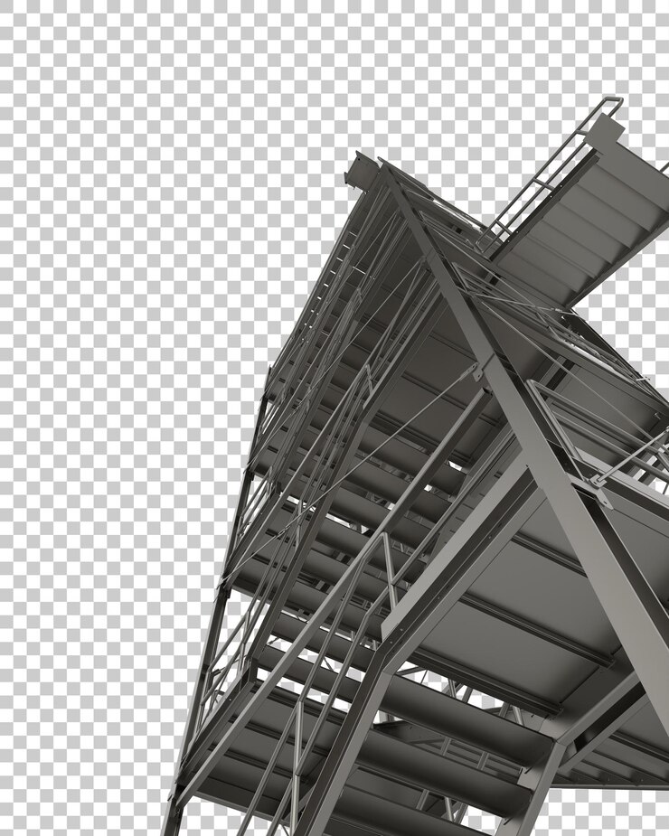 PSD escala exterior industrial en un fondo transparente ilustración de representación en 3d
