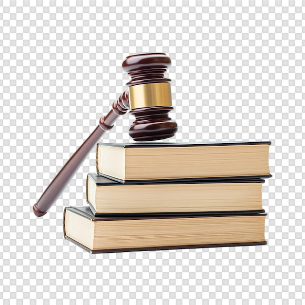 Escalas de maçaneta de justiça e livros de direito isolados em um fundo transparente