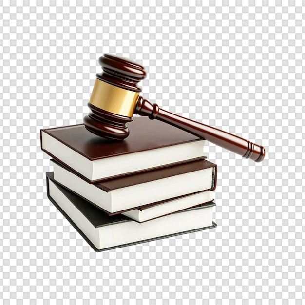 Escalas de maçaneta de justiça e livros de direito isolados em um fundo transparente