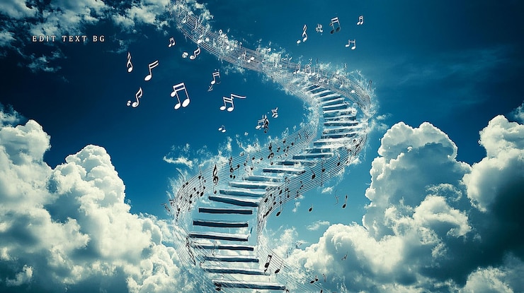 PSD escalera musical al cielo entre las nubes