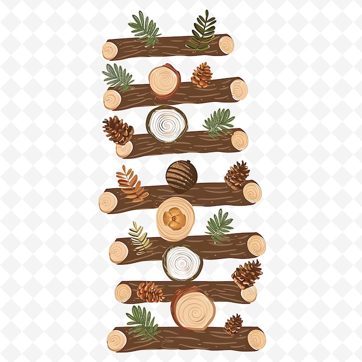 PSD escalera de tierra con rebanadas de madera rústica y piñas de png inspirada en el borde plano natural