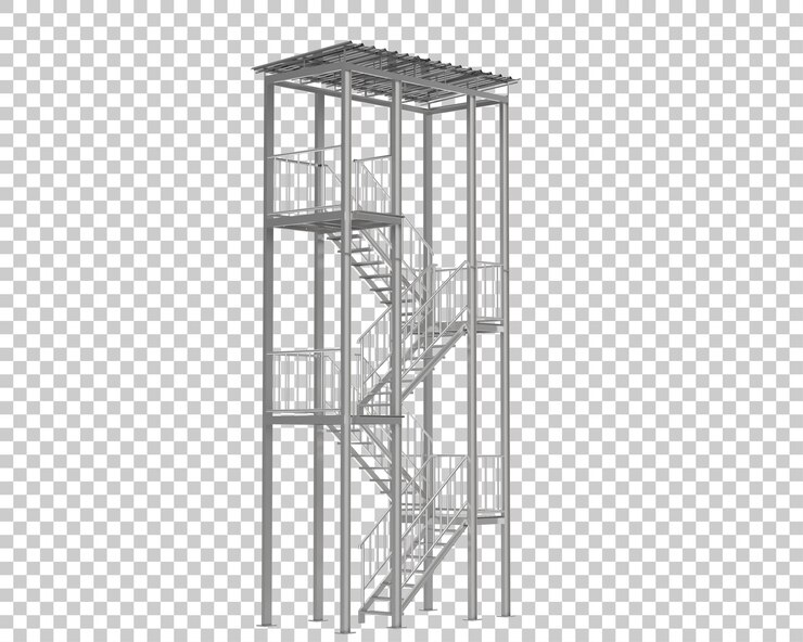PSD escaleras de escape de incendios aisladas sobre un fondo transparente ilustración de renderización en 3d
