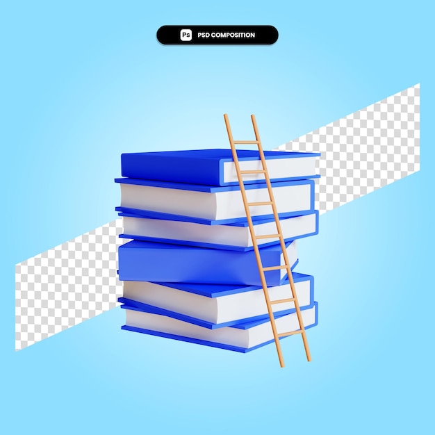 Escaleras a las pilas de libros 3d render ilustración aislada