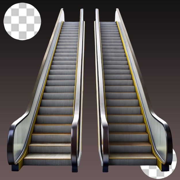 PSD escalier mécanique et escalier vides sur un fond transparent