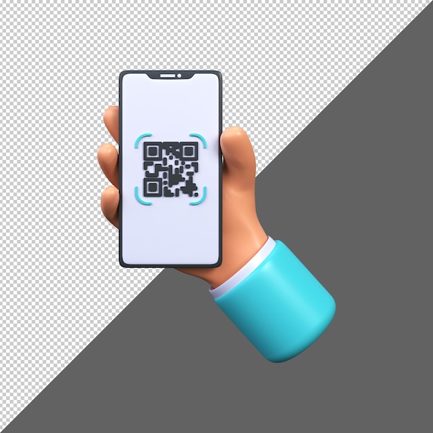 Escaneando um código QR no seu telefone Telefone na mão escaneia o código qr 3d PSD Premium