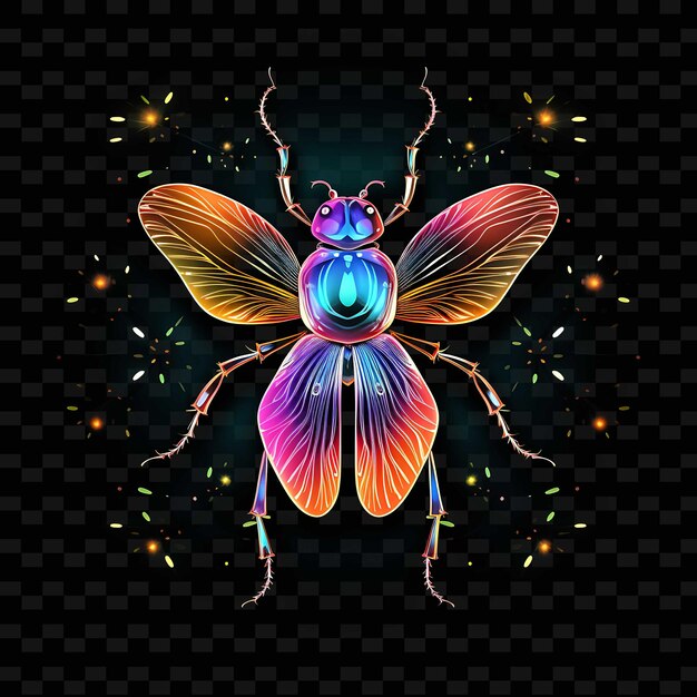 Escarabajo prado encantador zigzag líneas de neón pétalos de flores har png formas y2k artes de luz transparente
