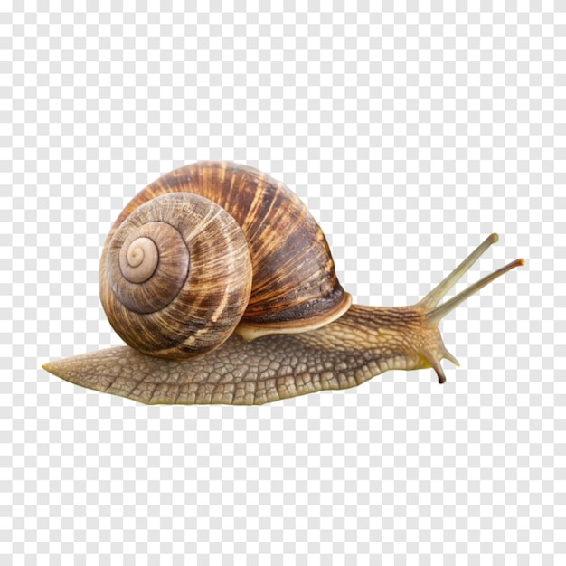 L'escargot sur une feuille verte devant une vue complète isolé sur un fond blanc transparent