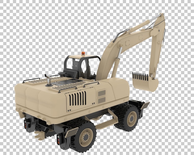 Escavatore gommato su sfondo trasparente 3d rendering illustrazione