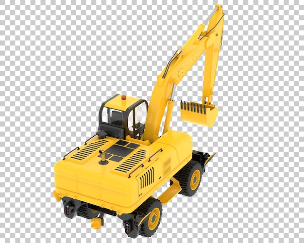 Escavatore gommato su sfondo trasparente 3d rendering illustrazione