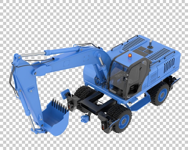 Escavatore gommato su sfondo trasparente 3d rendering illustrazione