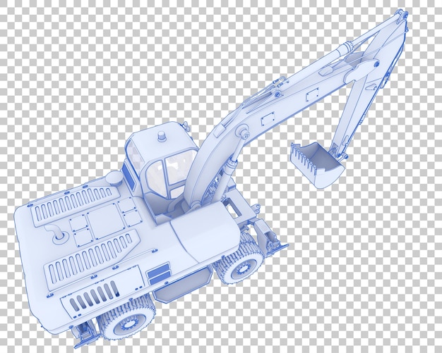 Escavatore gommato su sfondo trasparente 3d rendering illustrazione