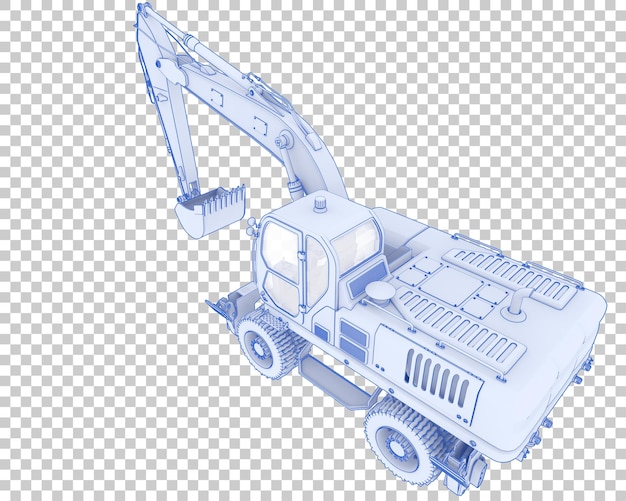 Escavatore gommato su sfondo trasparente 3d rendering illustrazione