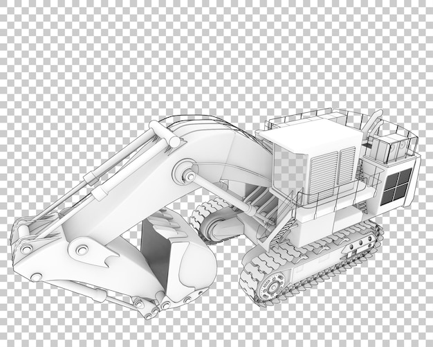 Escavatore su sfondo trasparente 3d rendering illustrazione