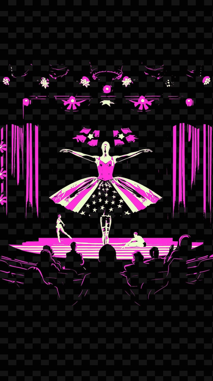 PSD una escena de actuación de ballet con personas viendo un ballet ame diseños de ideas de ilustración creativas