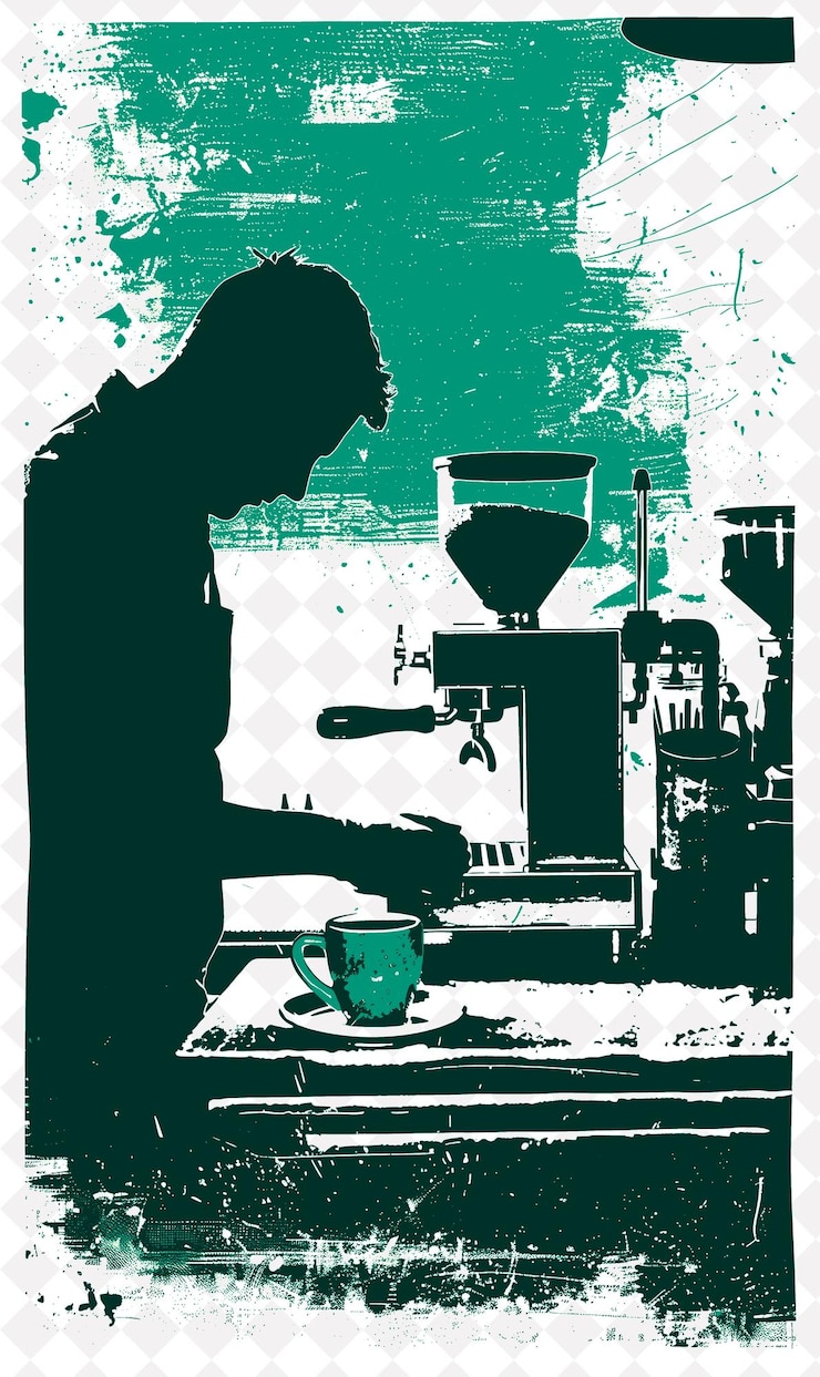 PSD escena de affogato con un barista haciendo y un cliente en el diseño de ilustración de la cultura del sur de italia