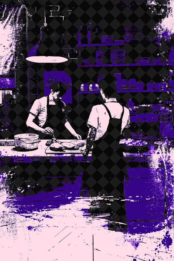 PSD escena de biscotti con un panadero y un cliente en el diseño de ilustración de la cultura de sce italia