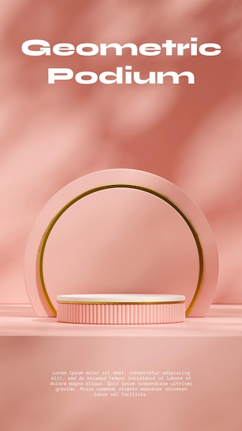 PSD escena brillante fondo rosa imagen 3d renderizar maqueta en blanco podio de cilindro rosa y dorado en retrato