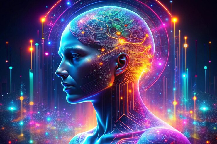 PSD escena conceptual de la computación cuántica que permite