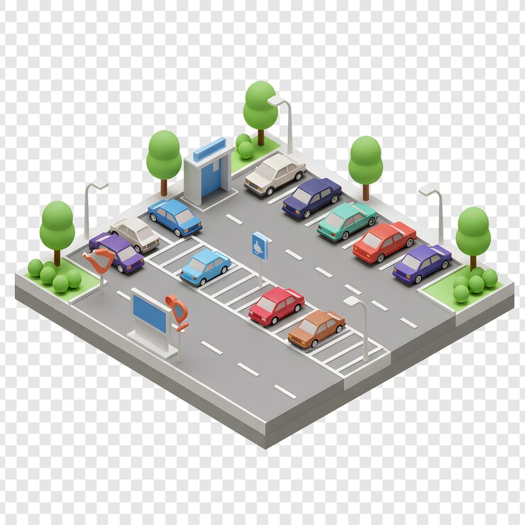 PSD escena de estacionamiento de dibujos animados 3d isométricos
