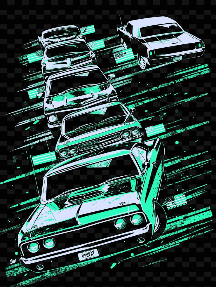 PSD una escena de una exposición de automóviles antiguos con personas admirando automóviles clásicos diseños de una idea de ilustración creativa