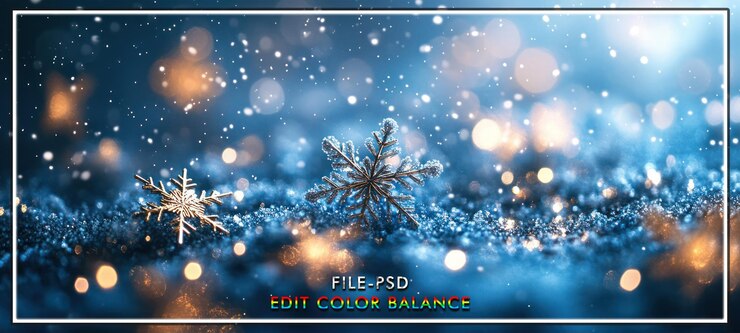 PSD escena festiva de copos de nieve en una noche nevada