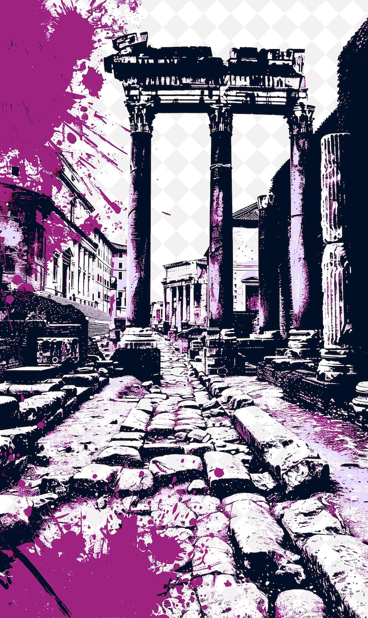 PSD escena del foro romano en roma con las ruinas y el arco de tito italia cultura diseño de ilustraciones