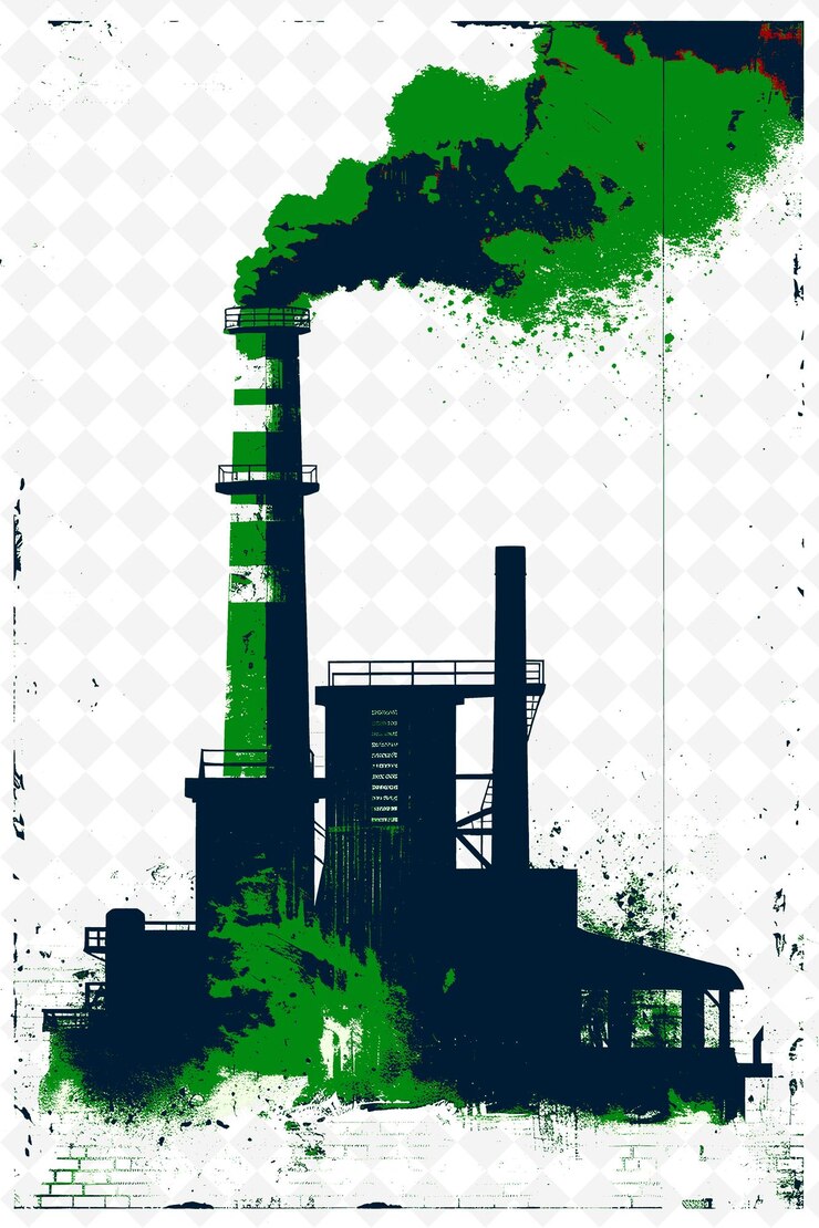 PSD escena industrial de itaguai con una fábrica y una chimenea una ilustración roja vida y cultura brasileña