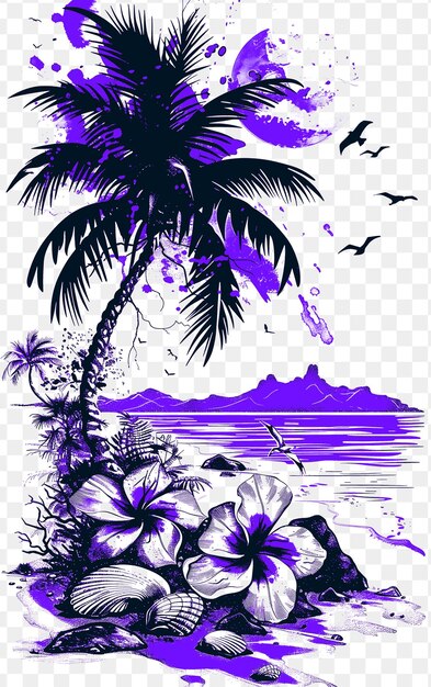 Escena de la isla con una palmera y turistas para las elecciones trop poster banner postcard t-shirt tattoo