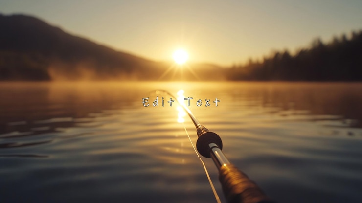 PSD la escena del lago tranquilo del amanecer pescando