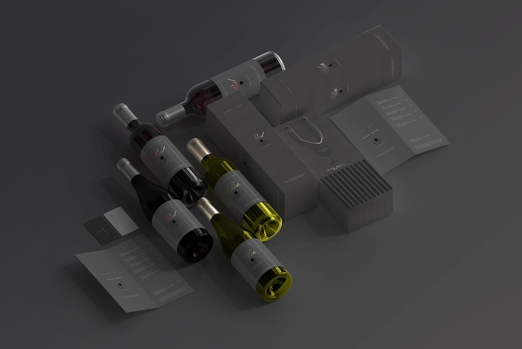 PSD escena de maqueta de marca de vino