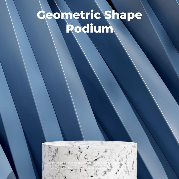 PSD escena de maqueta de representación 3d de forma geométrica azul retorcida del podio de textura de mármol blanco en cuadrado