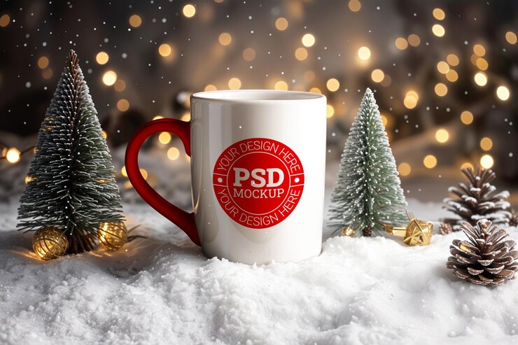 Escena de mockup de la taza festiva