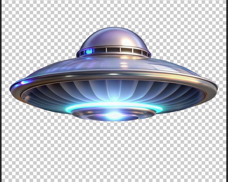PSD escena de un ovni en primer plano sobre un fondo transparente en 3d