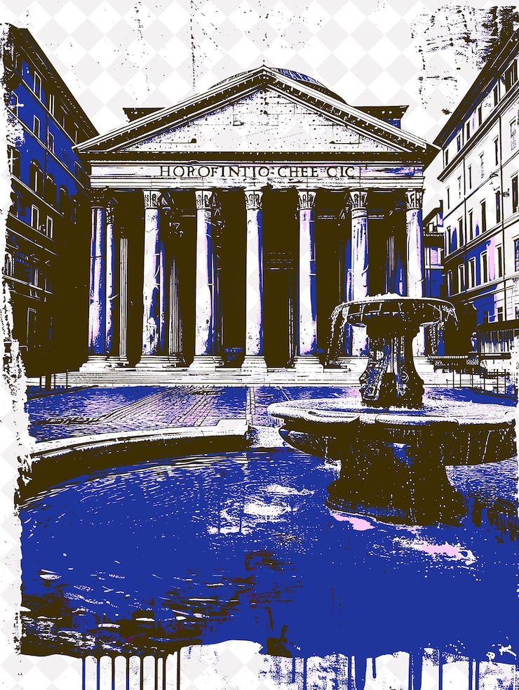 PSD escena del panteón en roma con el panteón y la piazza dell italia diseño de ilustraciones de cultura