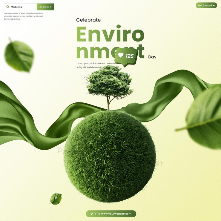PSD escena plana de la naturaleza para el día mundial del medio ambiente