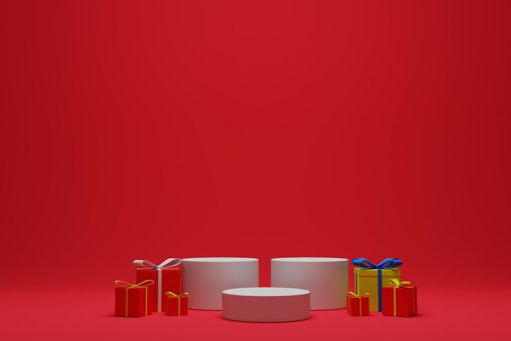 PSD escena de podio de navidad con fondo de caja de regalo