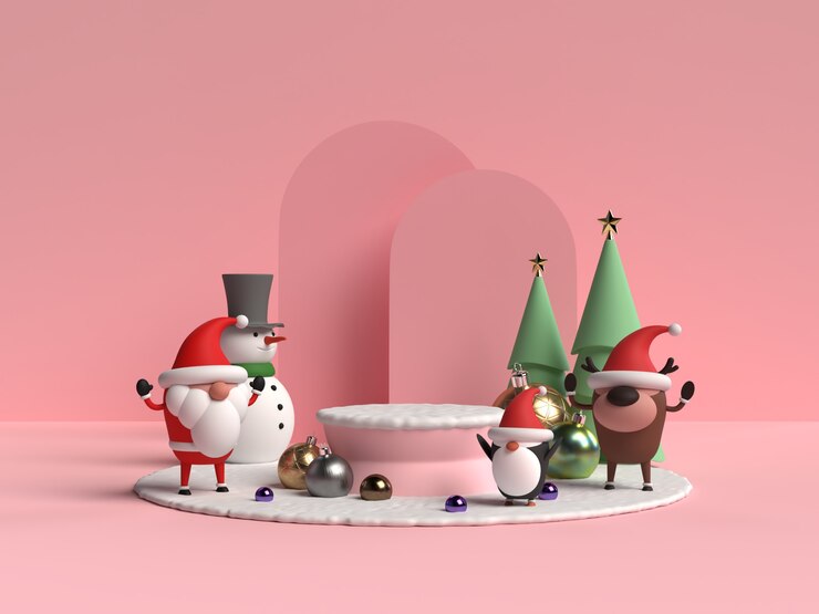 PSD escena del podio de navidad con santa claus render 3d