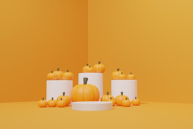 Escena de podio de render 3d con calabaza para evento de halloween