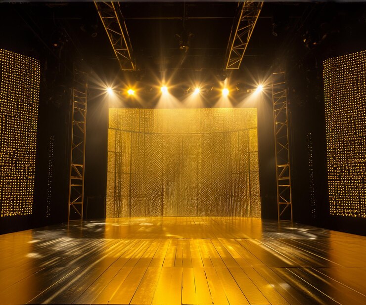 PSD escenario amarillo con luces amarillas de fondo