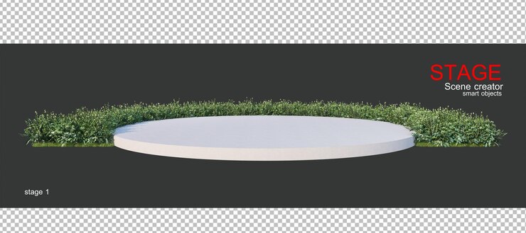 PSD el escenario está decorado con plantas tropicales.