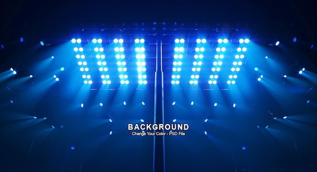 un escenario con una luz azul en él y las palabras de vuelta iluminado en la parte inferior