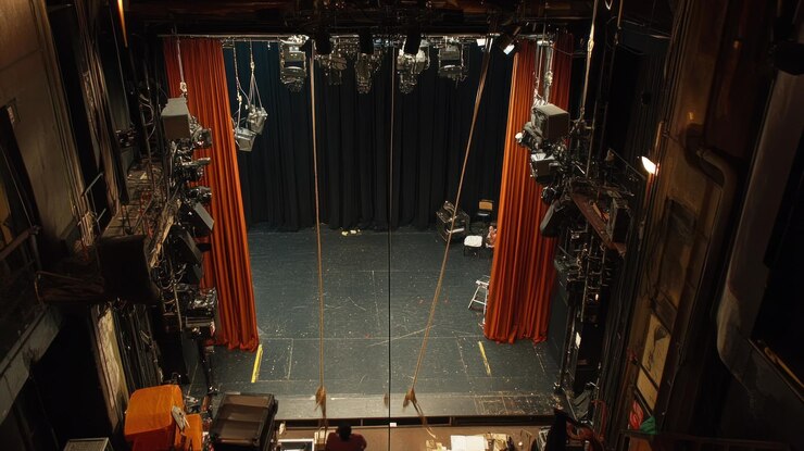 PSD un escenario de teatro con cortinas y iluminación