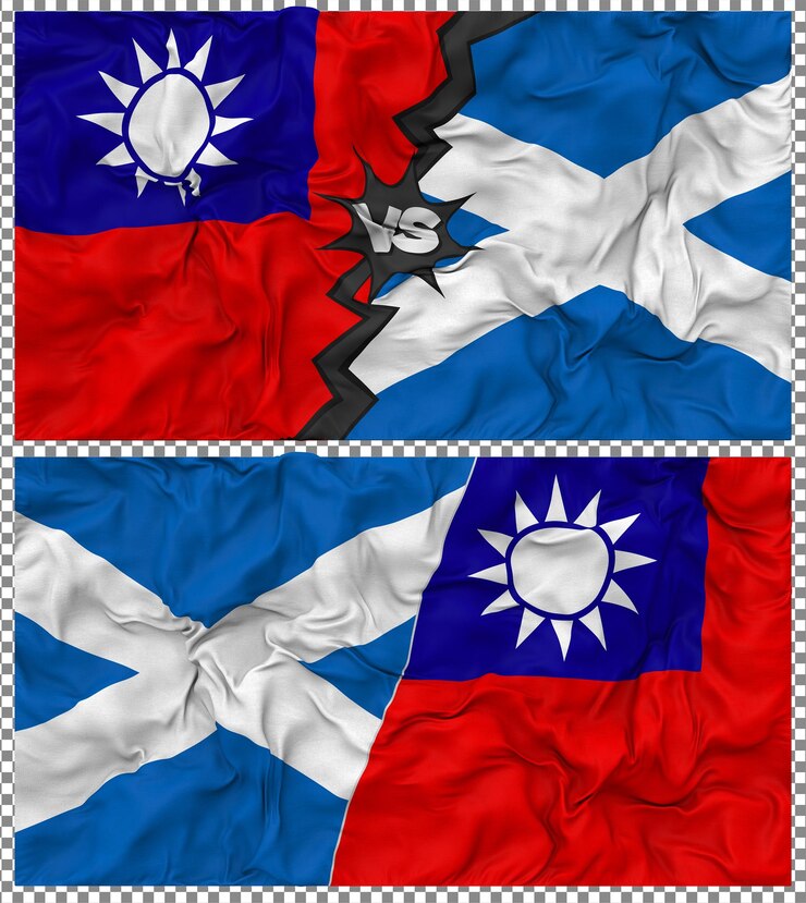 PSD escocia contra taiwán media bandera combinada con textura en 3d