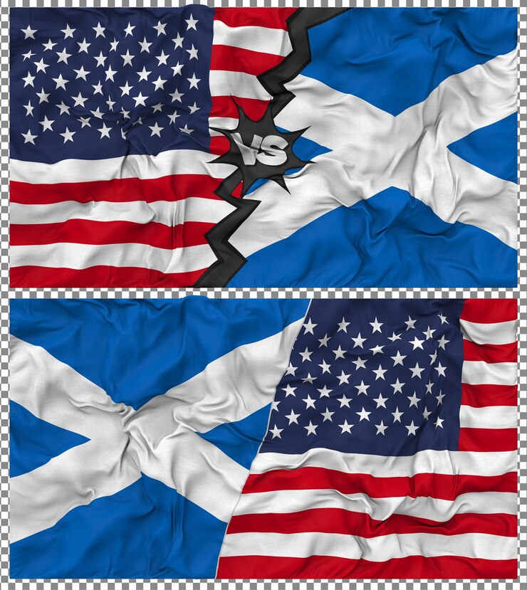 PSD escócia vs estados unidos meia bandeira combinada tesoura bump texture relação bilateral renderização 3d