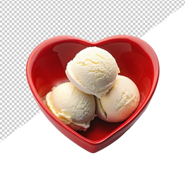 PSD escopo de helado en cuenco de corazón sobre un fondo transparente