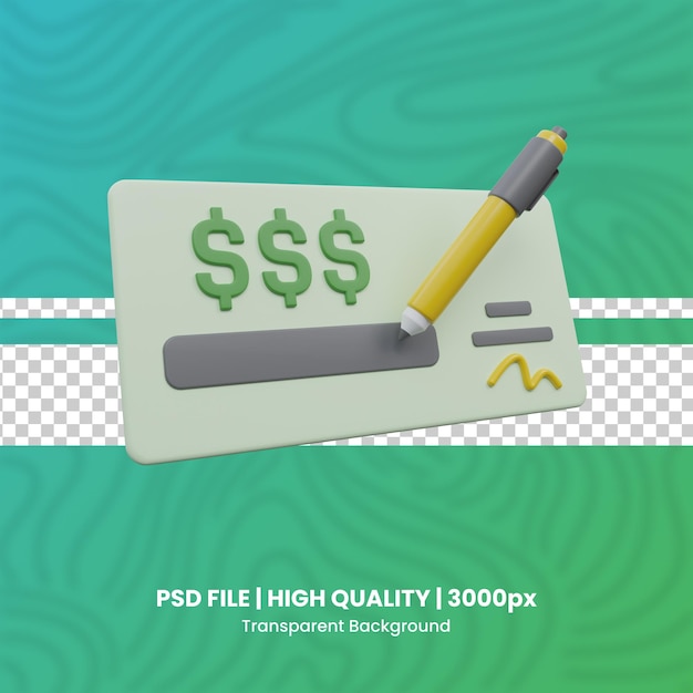 PSD escribir cheque 3d render de alta calidad fondo transparente